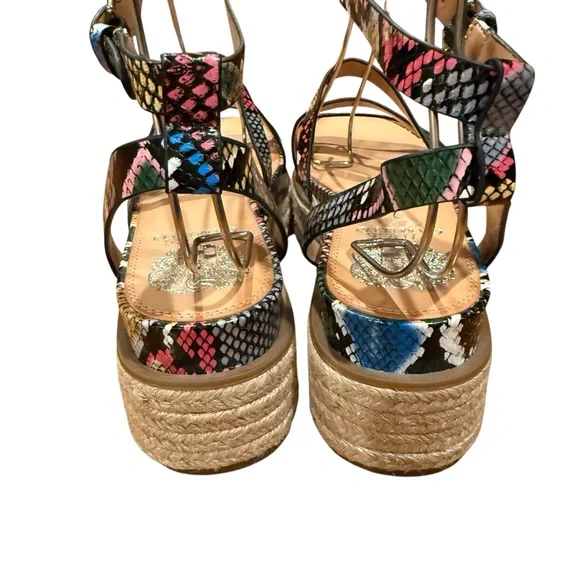 Vince Camuto Aevie Snake Print Leather Strappy Platform Wedge Espadrille Sandals - Picture 6 of 10